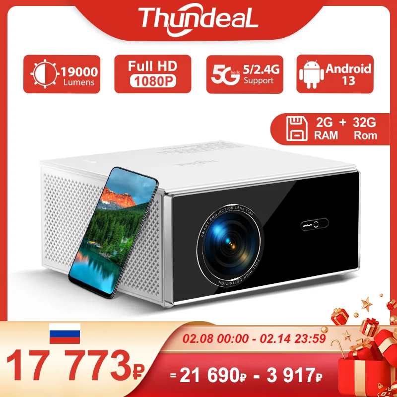 

ThundeaL TDA7W Full HD 1080P Projector Android 13 WiFi6 2G 32G Projetor 4k Video TDA7 Voice Control 3D Smart Home Theater Beamer