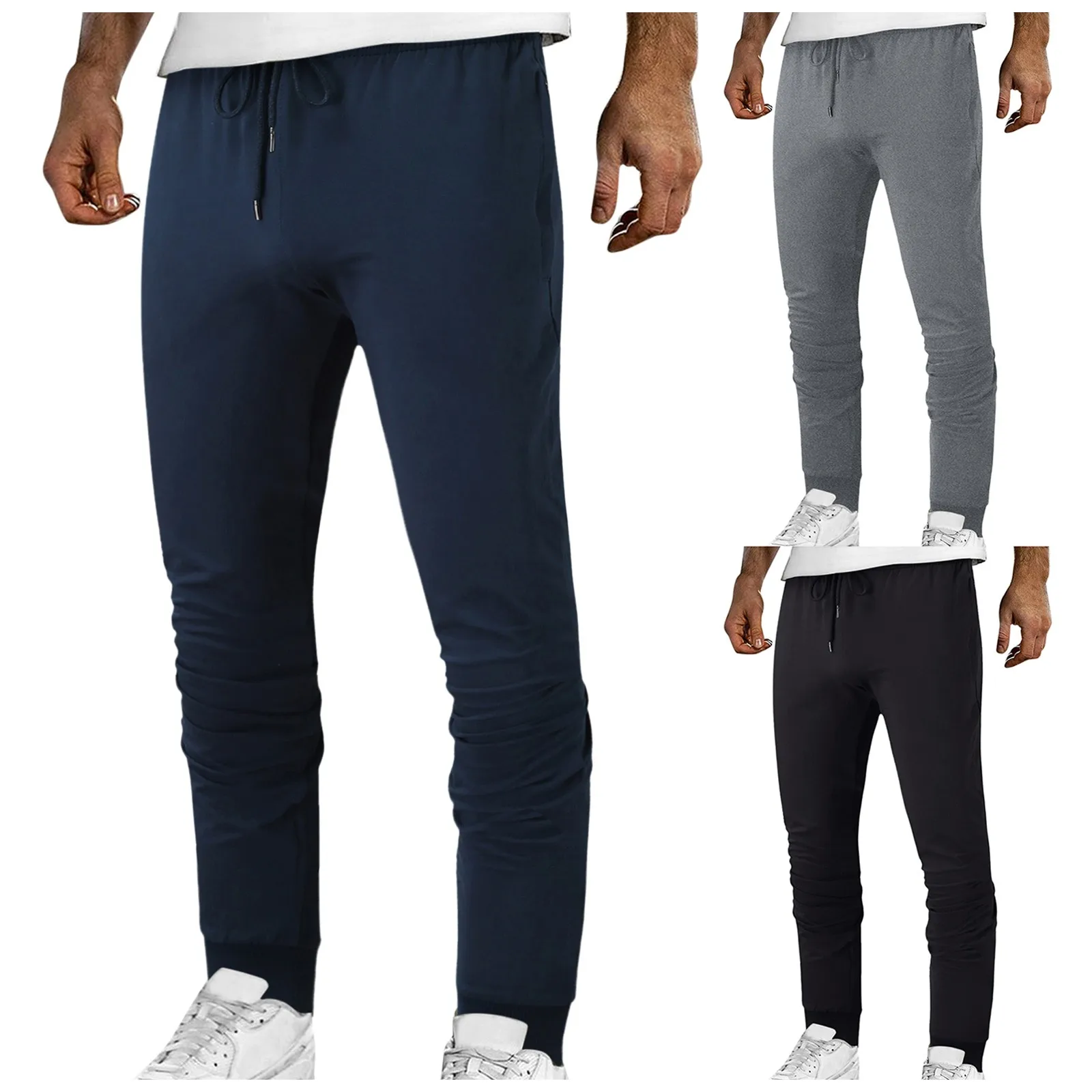 Mens Casual Hip Hop Pants Solid Color Lace-up Track Cuff Workout Pants with Pocket Girls Foot Slipper