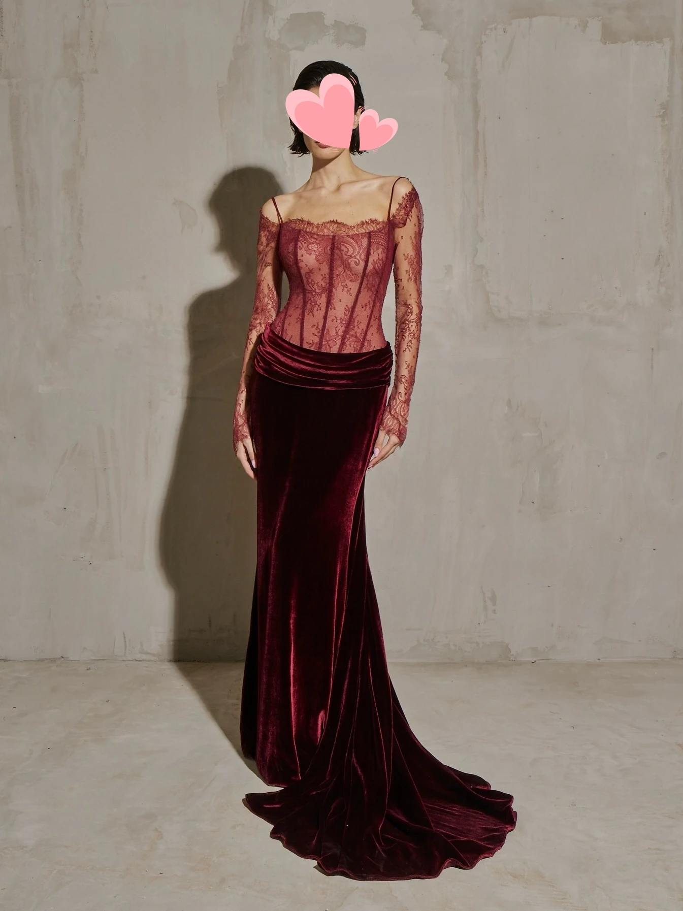

Oisslec Prom Dress Elegant Vintage Sweet Sexy Red Mermaid Velvet Lace Customized Formal Occasion Prom Dress Evening Party Gowns
