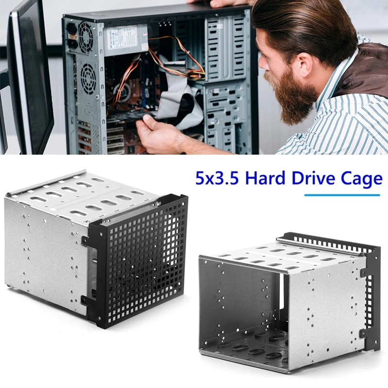 2X Storage Expansion Hard Drive Cage DIY Hard Drive Disk Cage Rack 5.25 Inch To 5X 3.5Inch Bracket With 12Cm Fan