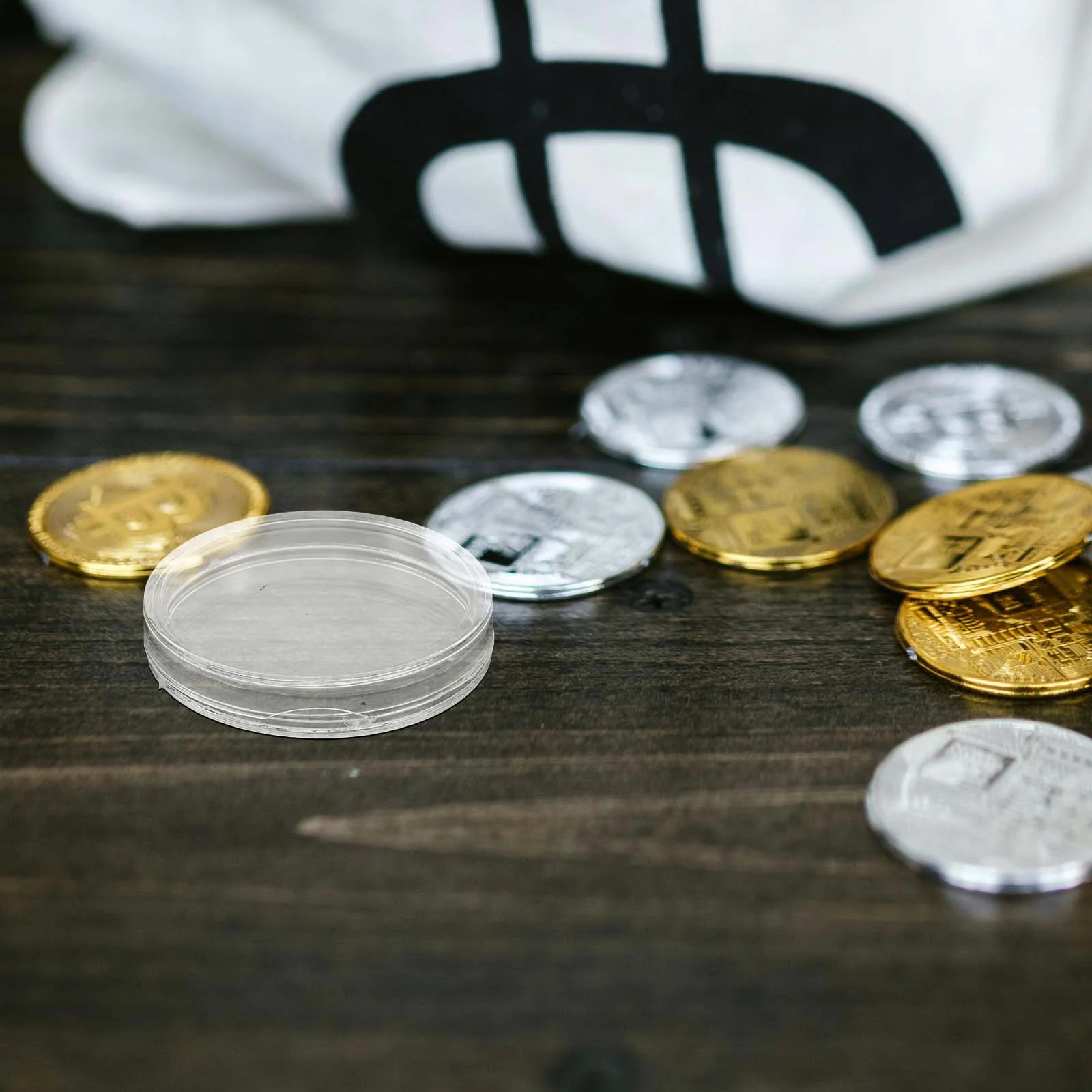 100 peças 28mm caixa de moedas transparente redonda tamanho pequeno para exposição de promoção de vendas publicitárias caixa de moedas de armazenamento