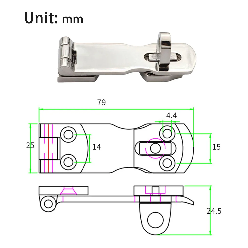 316 الفولاذ المقاوم للصدأ قابل للقفل غلق بمشبك قبعة مركبة بحرية كابينة شديدة التحمل باب الأمن-التقاط مع ثقب القفل ، تصميم قابل للطي #5