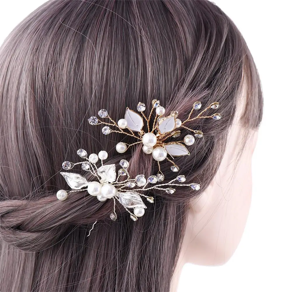 

Bride Crystal Alloy Leaves Handmade Headwear Pearl Hair Accessories Bride Hairpin Leaves Hairpin Bride Hair Comb