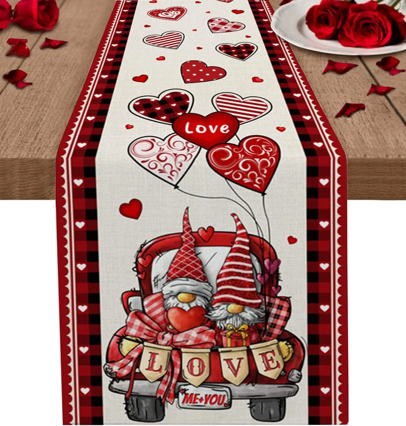 

Valentine's Day Love Truck Gnomes Linen Table Runners Party Table Decor Anniversary Dining Table Runners Christmas Decorations