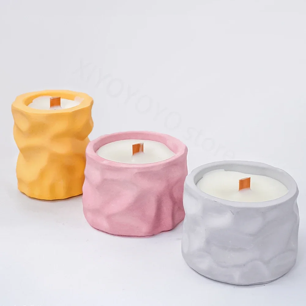 

Irregular Round Concrete Candle Jar Silicone Mold DIY Flowerpot Cement Plaster Moulds Handmade Storage Box Resin Mold Home Decor