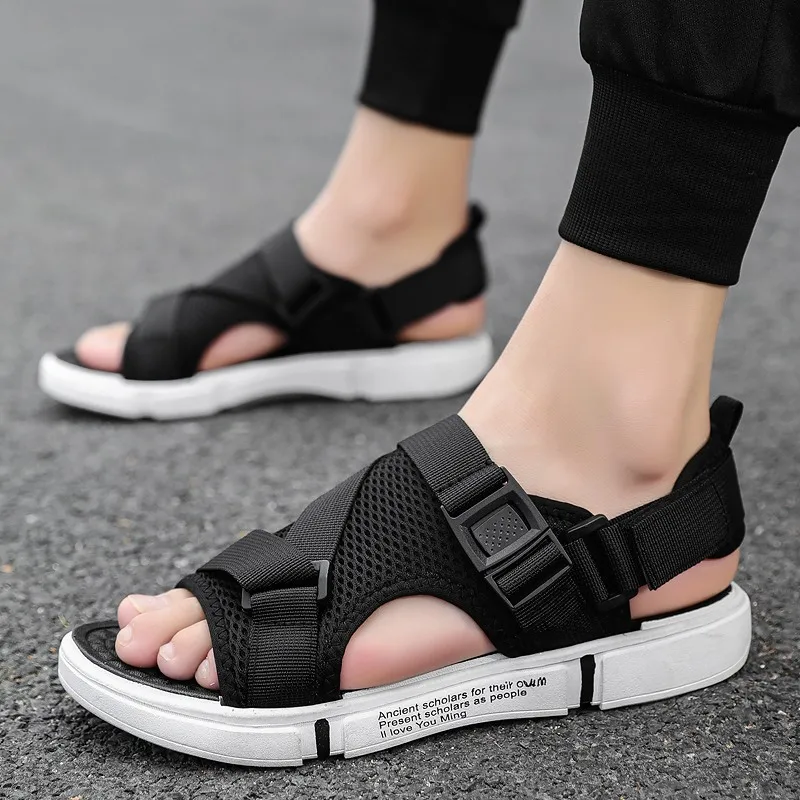 2024 New Summer Outdoor Breathable Comfort Slip on Open Shoes Casual Men Outdoor Sport Flat Sandals Shoes Soft Bottom Beach