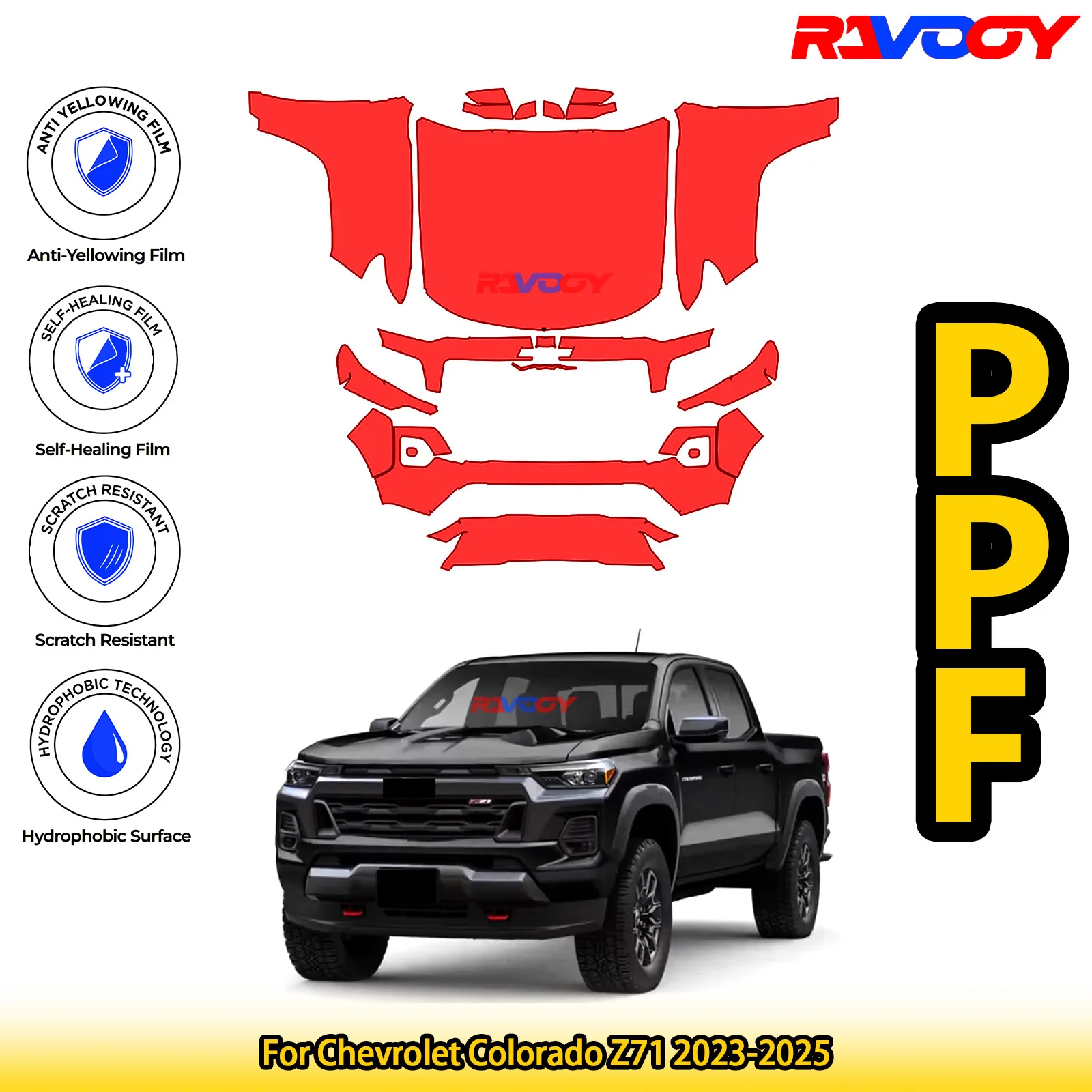 

Для Chevrolet Colorado Z71 2023-2025 глянцевая матовая черная предварительно вырезанная передняя защитная пленка PPF комплект