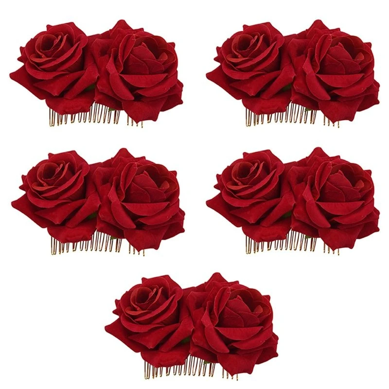 Pinza para el pelo con flor de rosa kf-5X, broche de flor para bailarina de flamenco, accesorio para el cabello de mujer