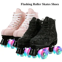 Flashing Roller Skates Shoes Outdoor Sports Double Row Skates Quad 4 Wheels Skating Rink Sliding Training Unisex Kids Adult Gift