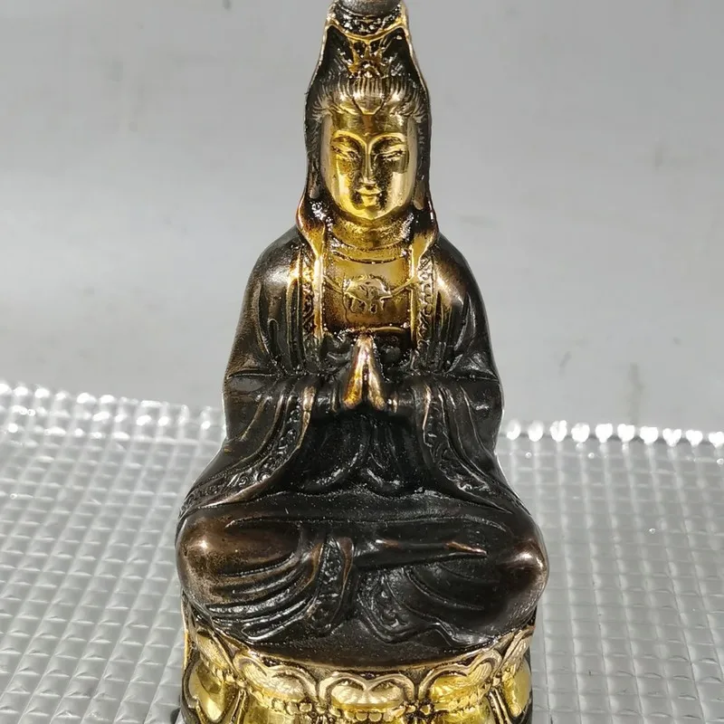 Hand-held bronze ornament, Guanyin with hands joined in prayer, home worship Buddha statue, collection, antique