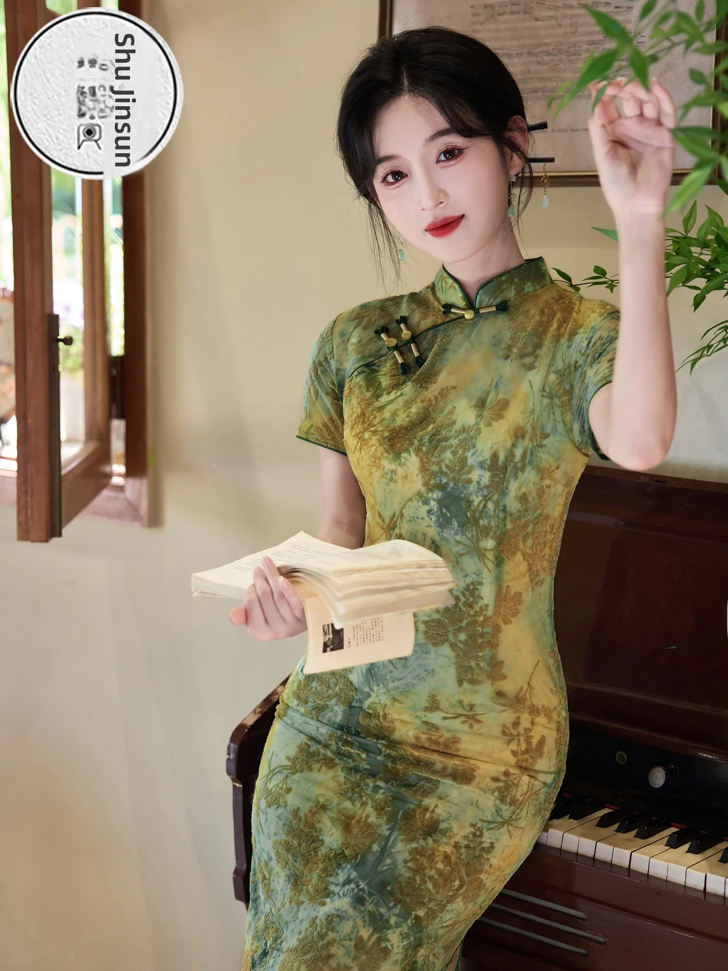 ele-een-floral-embroidery-qipao-dr-women's-summer-faion-retro-sle-mid-length-slip-on-casual-polyester-fiber