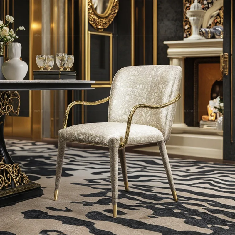 

Italian pure copper dining chair light luxury high-end home negotiation chair modern luxury villa designer printed back chair