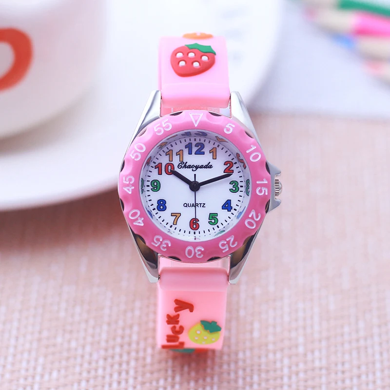 children girls cartoon strawberry silicone strap watches holiday new year gifts color number quartz watches for kids students