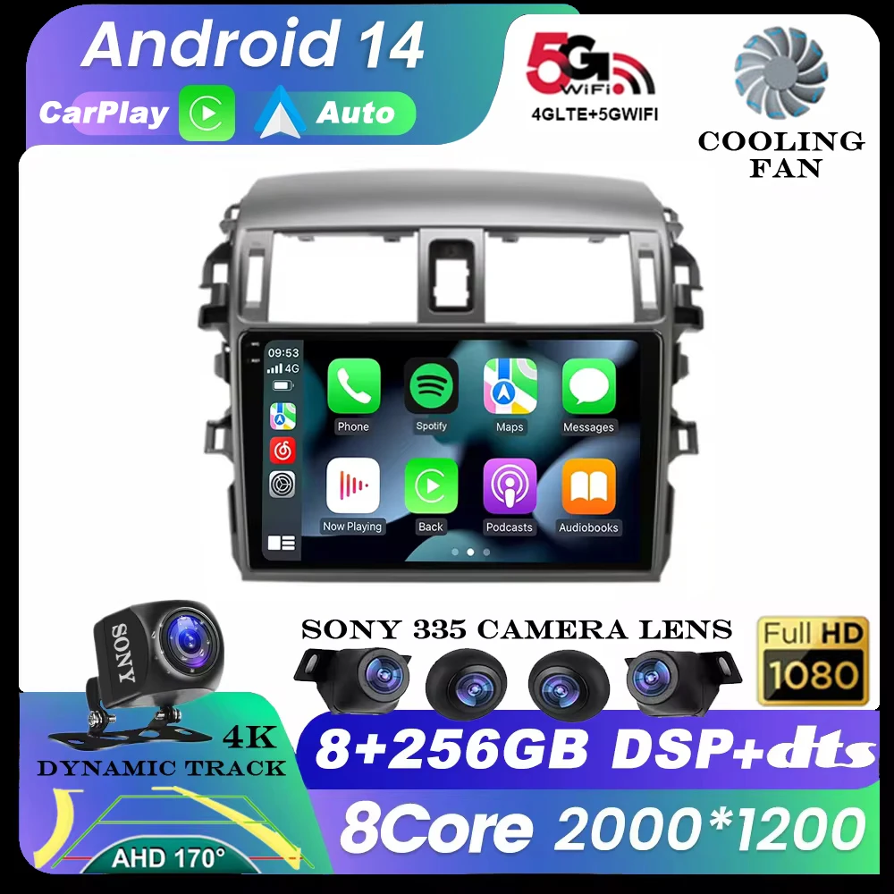 

Android 14 авто для Toyota Corolla E140/E150 2006-2013 4G автомобильный стерео радио мультимедийный видеоплеер навигация GPS Carplay QLED