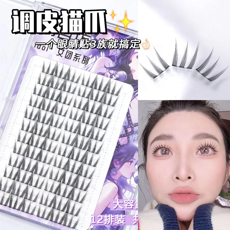 12 Rows Of Large Capacity Kitten Ear False Eyelashes Single Eyelash Makeup Lazy Series Natural Little Devil Eyelashes Wholesale