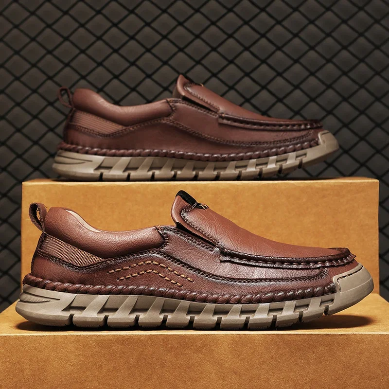 

Лоферы в стиле ретро, классическая обувь из натуральной спилка, удобная мужская повседневная обувь без шнуровки для клубных вечеринок, весна-лето