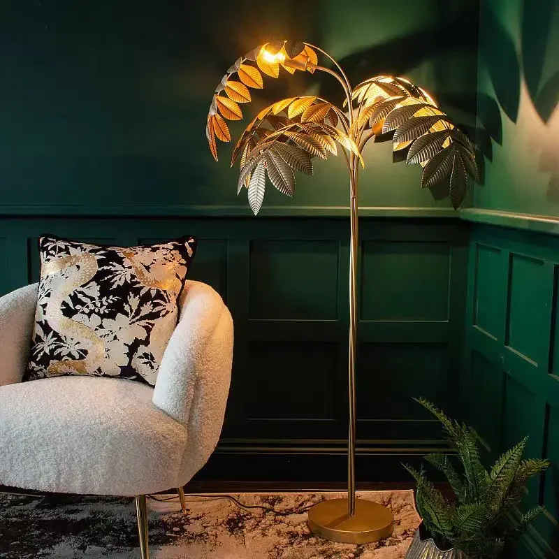

American retro villa personalized golden palm leaf hotel homestay designer creative living room bedroom floor lamp