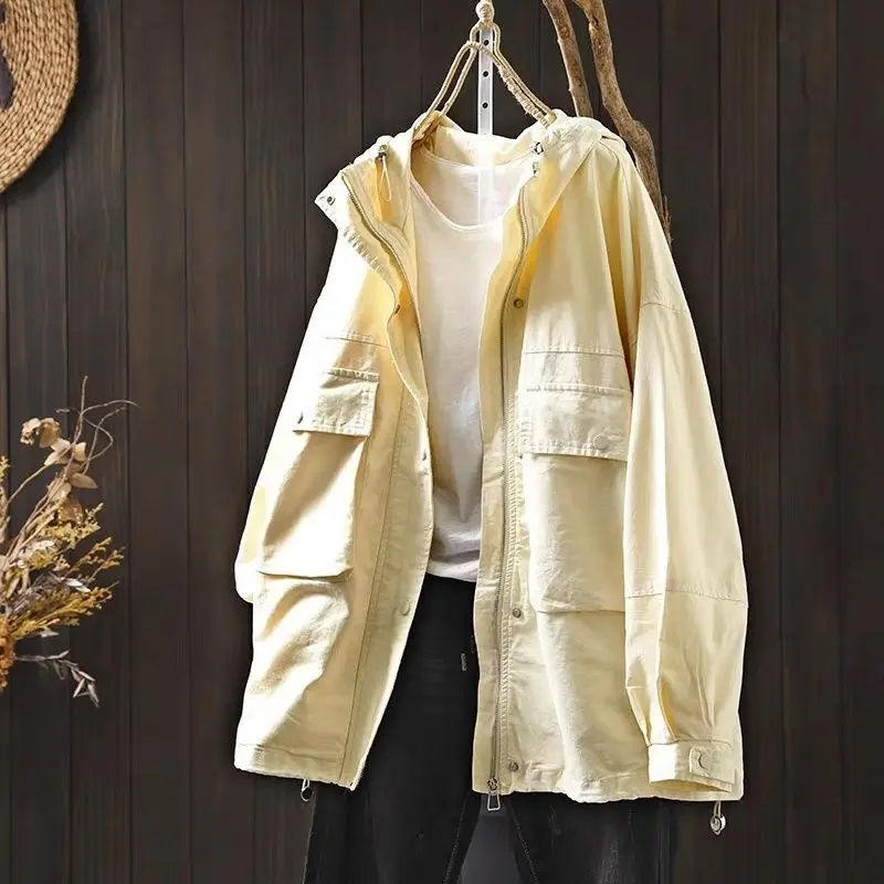 2026 European and American New Spring and Autumn Women's Windbreaker Jacket Loose Commuter Hoodie Oversize Work Jacket