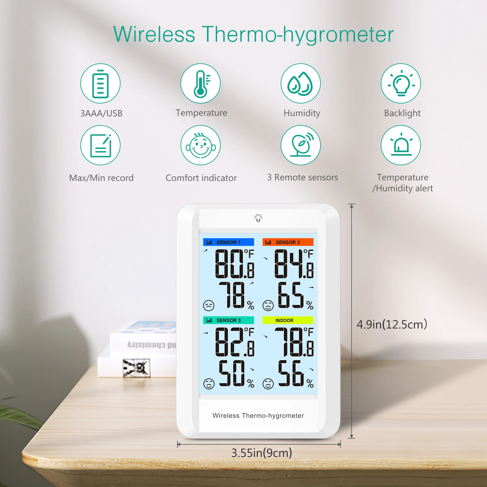 ORIA Digital Wireless Thermometer Indoor Hygrometer Temperature Humidity Monitor with 3 Outdoor Sensors