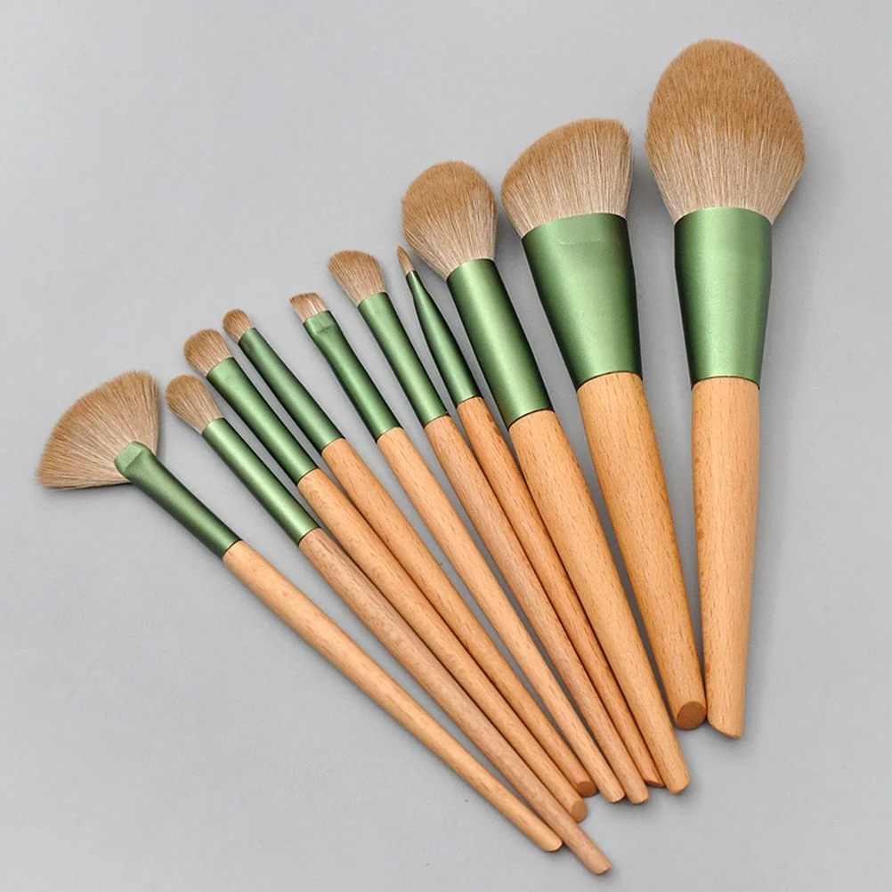 10-delige make-upborstelset Draagbare houten handvat Premium gezichtspoeder Foundation Blush Oogschaduw Cosmetica Gereedschap Gezichtspoederborstel