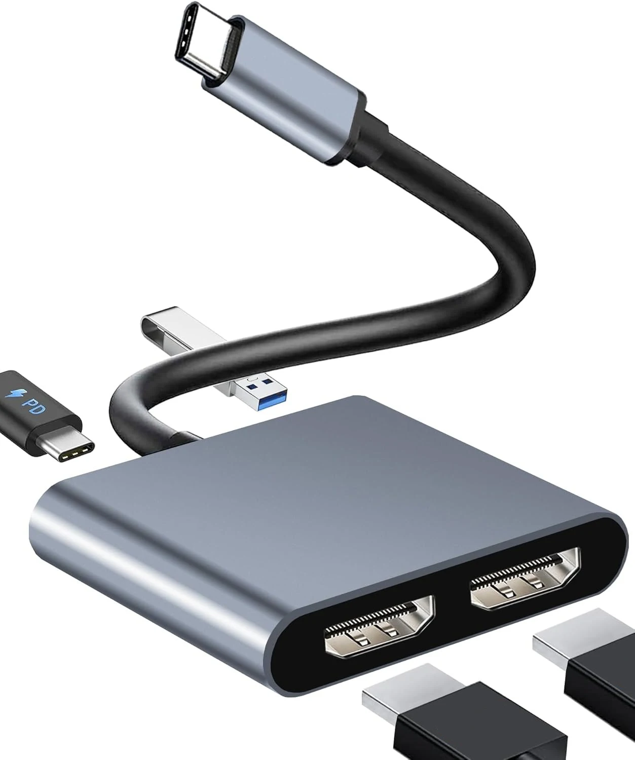 Adattatore per Display HD da USB C a doppio 4K Hub per Docking Station Thunderbolt3 due monitor per specchio per Laptop Windows10/11 e modalità di estensione