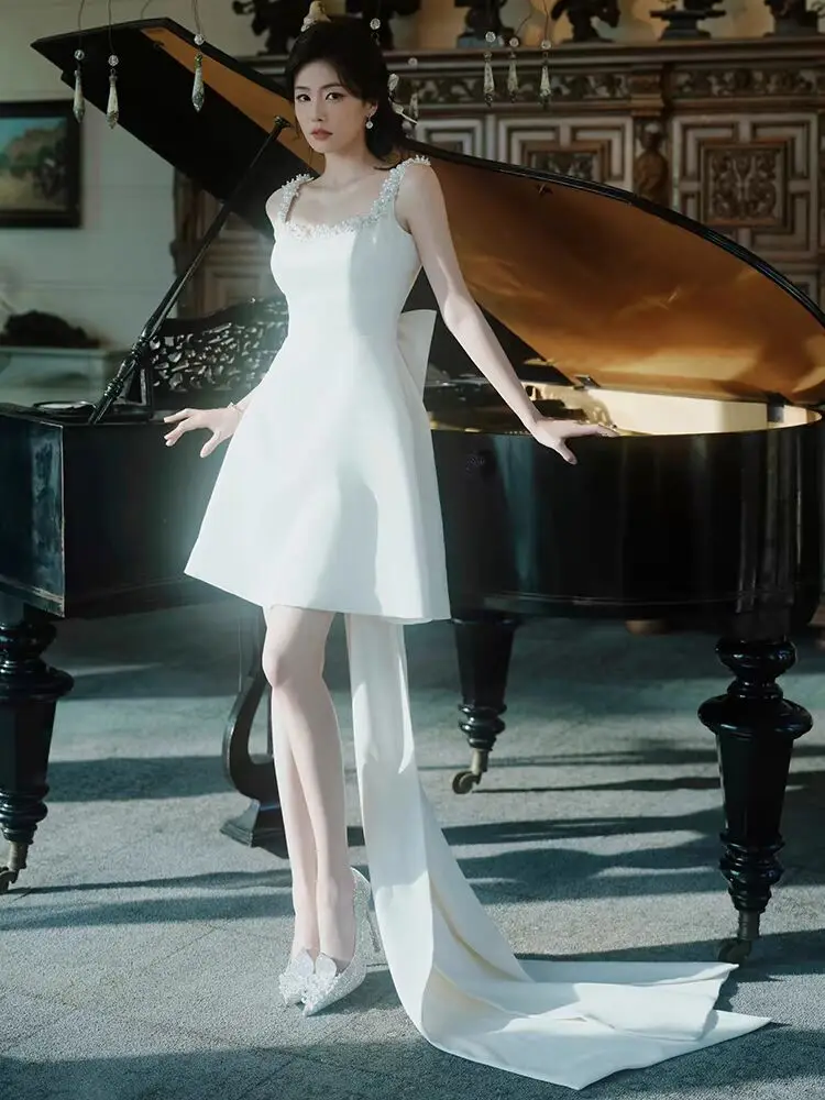 

Ele Satin White Wedding Dr 2025 New Sle Outing Gown Registry Marriage Evening Gown Faionable High Waist ort Skirt