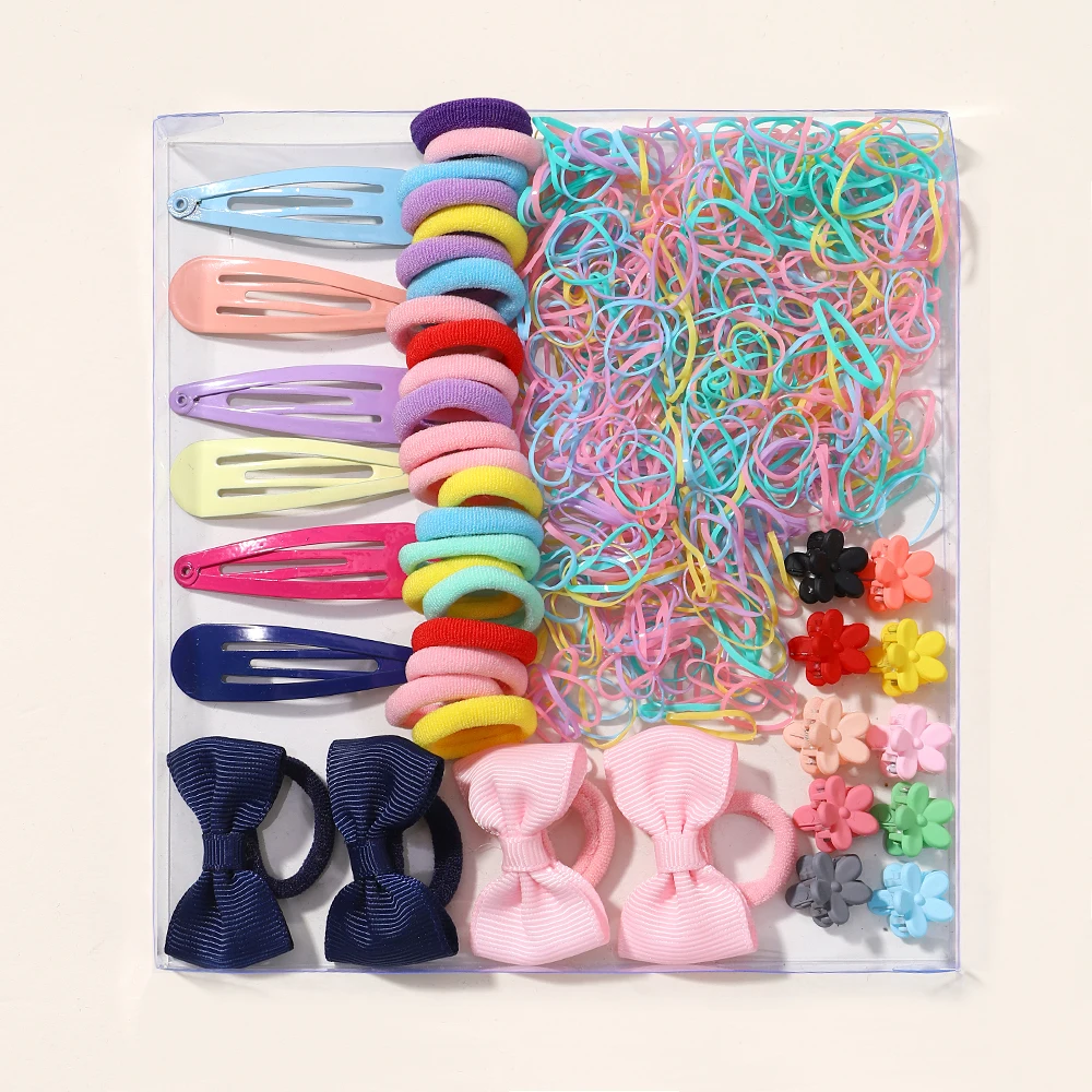 1125PCS Children Lovely Colorful Flower Clip BB Clip Disposable Hair Ring A Bag of Multipurpose Rubber Band Hair Wholesale Gift