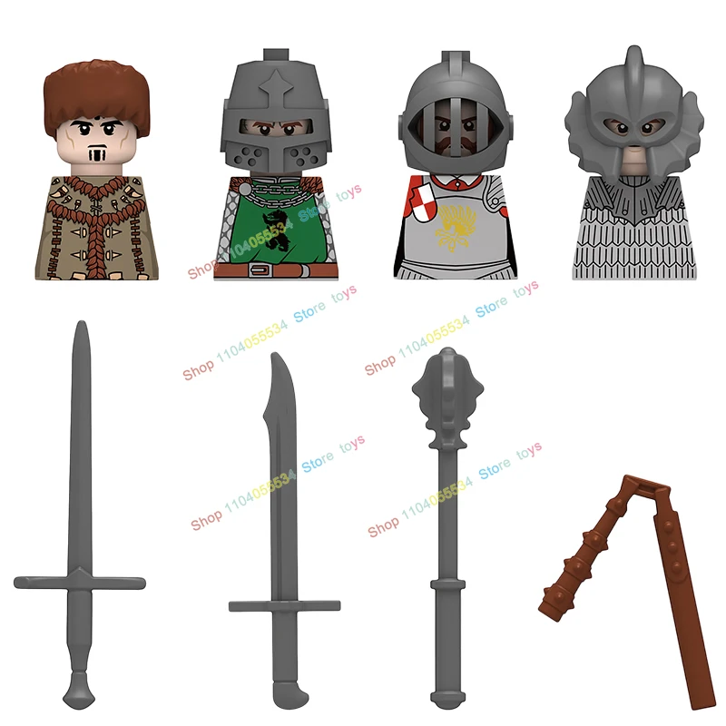 N809-N810 Medieval Military Green Dragon Knight Wolf Warrior Building Blocks Soldier Figures Weapon Models Enlighten Bricks Toys