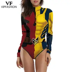 VIP FASHION Wolverine Bodysuit for Woman Long Sleeve Sexy Swimsuit Fancy Halloween Costume Carnival Purim Party Disguise Suit