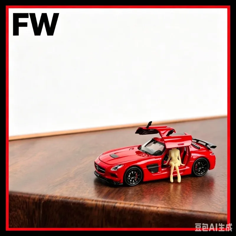 

Fine Works 1/64 SLS AMG BS gull wing door alloy car model collectibles, simulation static ornaments, holiday creative gifts.