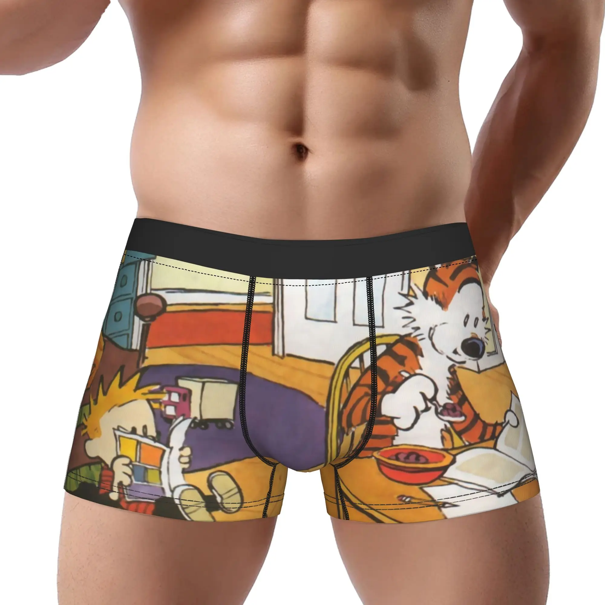 

Трусы Calvin and Hobbes, дышащие трусики, мужское нижнее белье, шорты с принтом, трусы-боксеры
