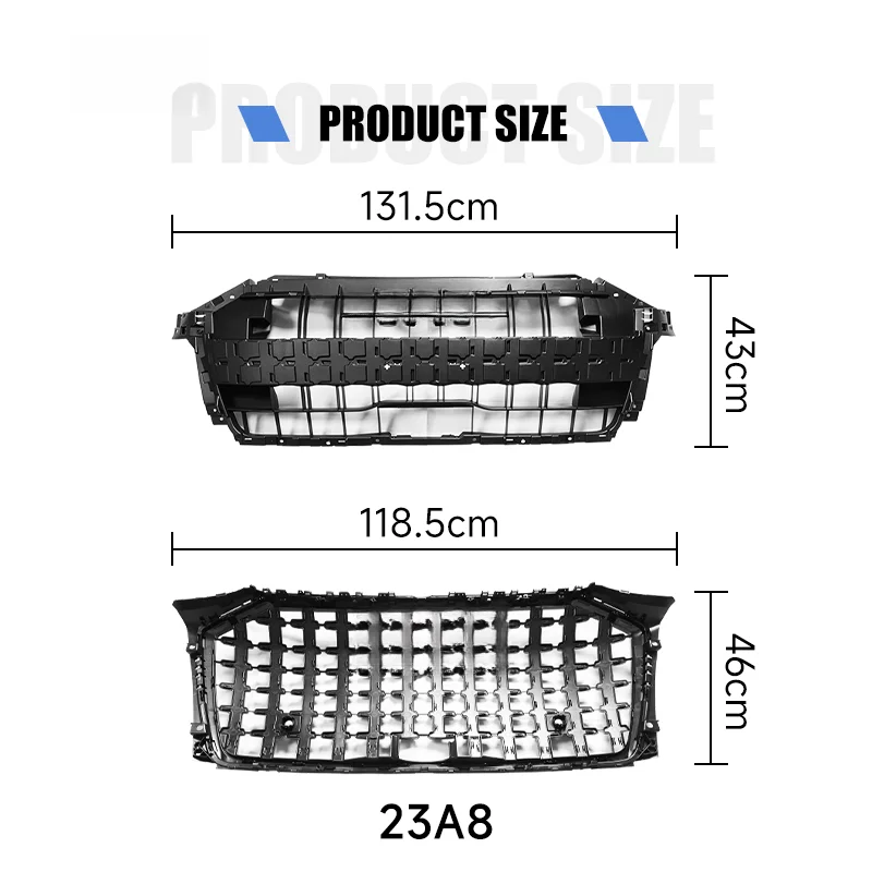 Auto Parts Primed ABS Plastic Front Bumper Mesh Grille Matte Black UV Treated For A8 2023+