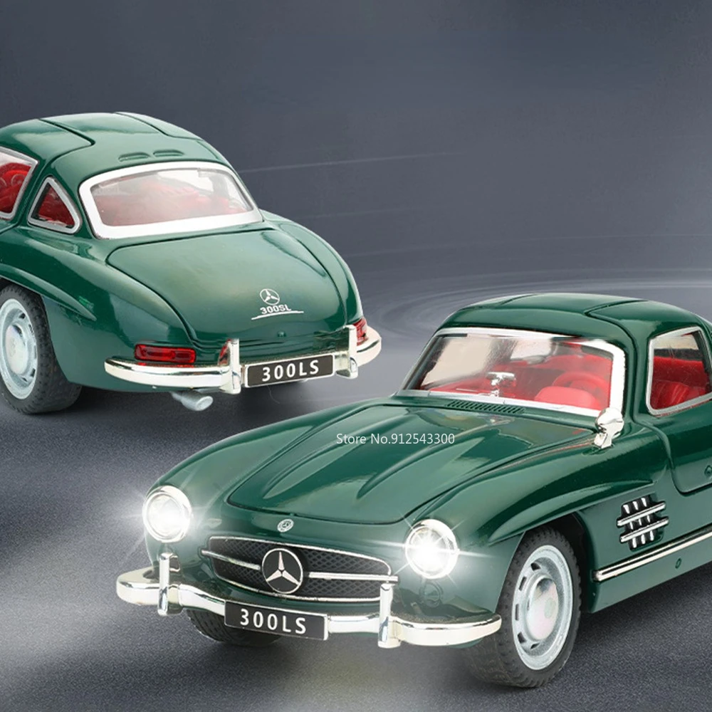 1:32 300SL Klassieke Auto Model Speelgoed Diecast Metalen Deuren Geopend Schokabsorptie Voertuig Geluid Licht Trek Collectie Kid Geschenken