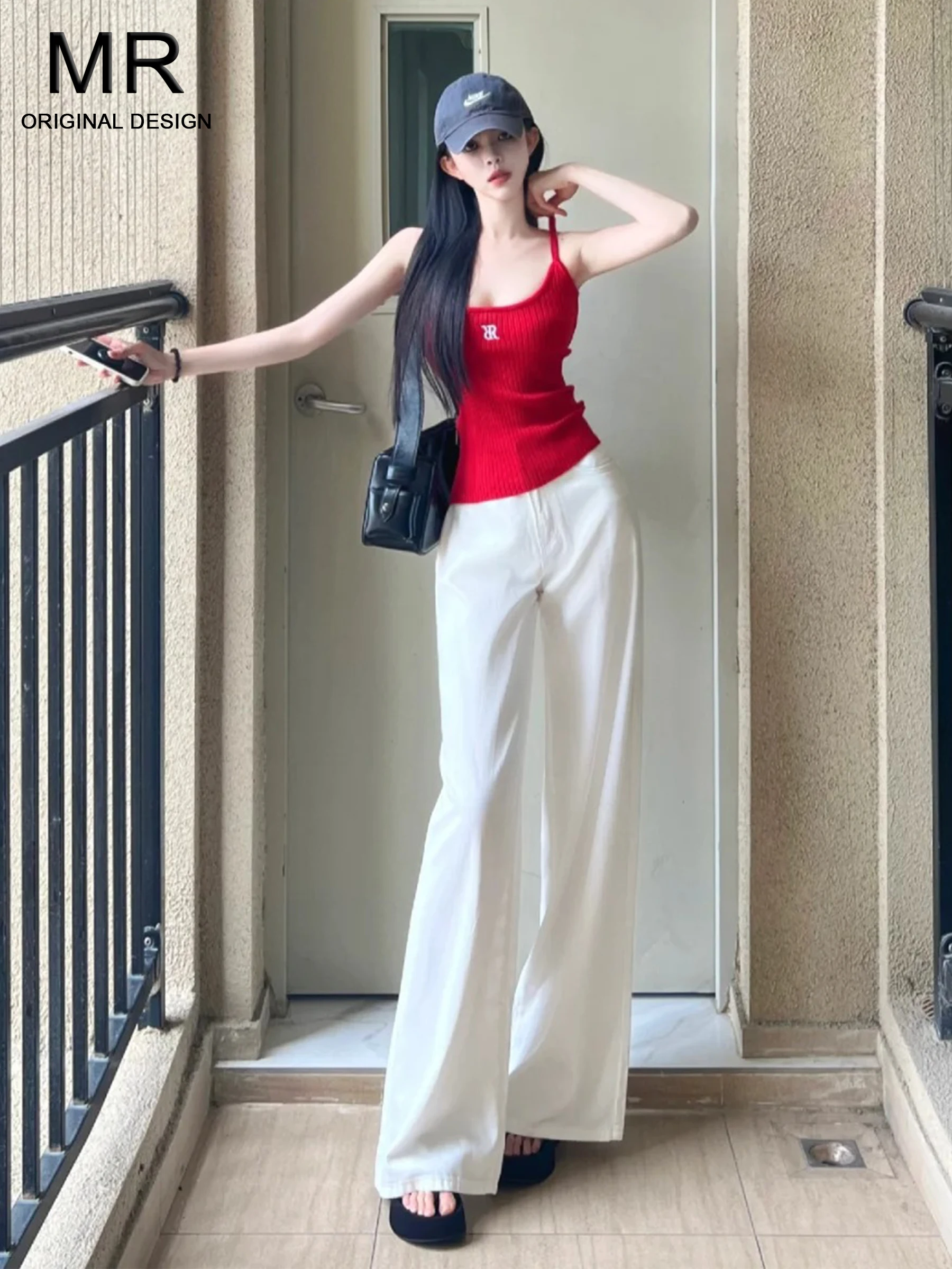 

Белые джинсы прямого кроя в американском стиле с высокой талией, женские летние свободные брюки с широкими штанинами, повседневные, с высоким содержанием хлопка