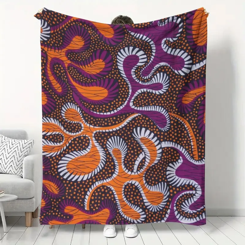 Vibrant Purple Orange African Tribal Bold Exotic Couch Bed Throw Blanket Soft Flannel Sofa Lap Cover Cozy Rest Home Decor Gift