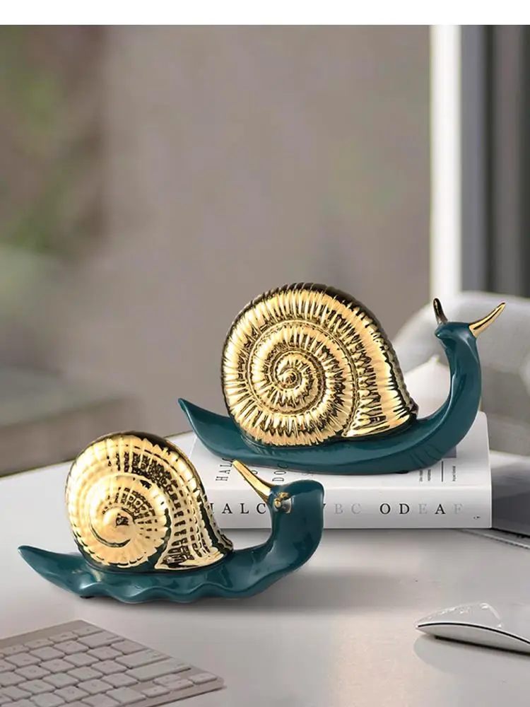 

Creative Snail Ceramic Ornaments Simulation Animal Golden Handicraft Furnishings Twopiece Modern Home Decoration Accessories