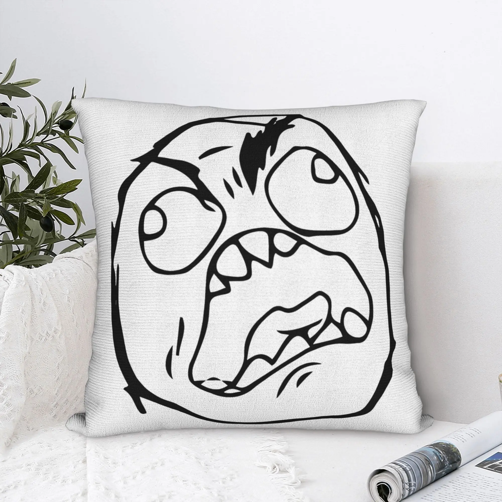 RAGE COMIC Trollface Meme Angry Mad Reaction Face Pillowcase Polyester Cushion Cover Throw Pillow Case Cover Home Square 40*40cm