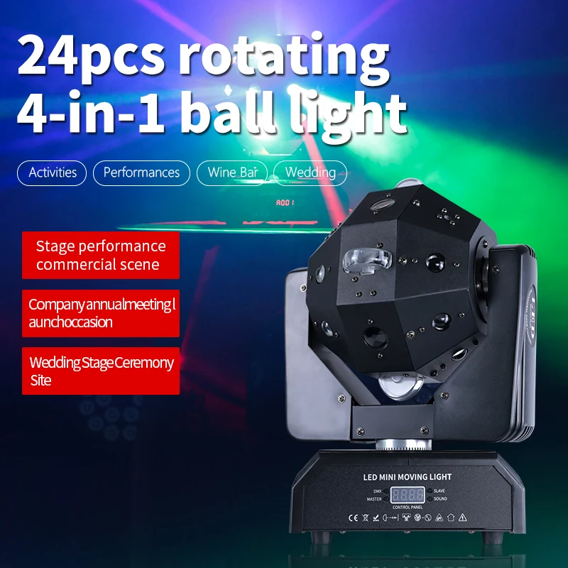 24PCS RGBW 4IN1 LED Football Beam Lights Pole Rotating Magic Ball Moving Head Stage Effect Lighting for DJ DISCO Wedding Party