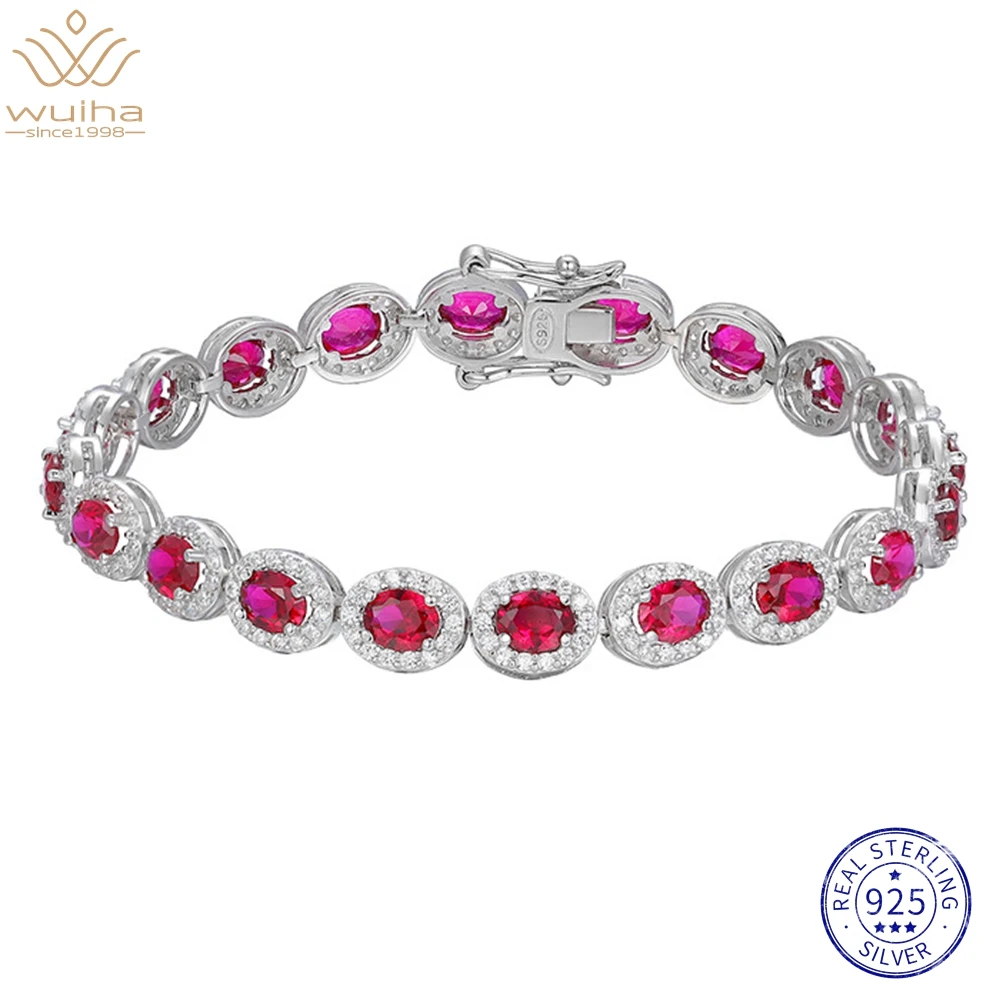 WUIHA Real 925 Sterling Silver Oval Fancy Vivid Ruby High Carbon Diamond Charm Bracelets for Women Wedding Gift Drop Shipping