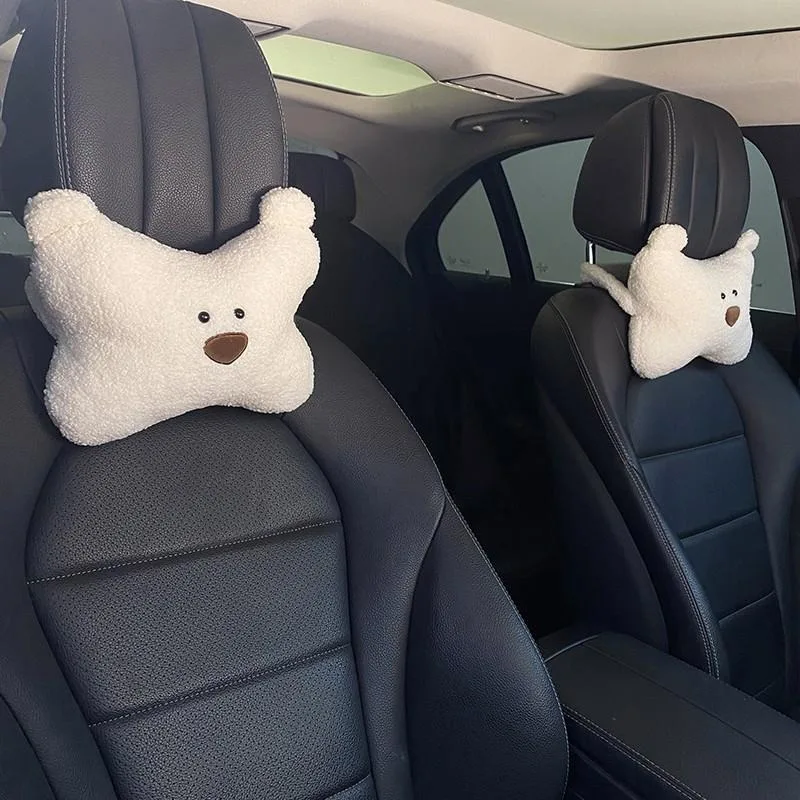 1pc Cute Car Neck Pillow Cartoon Design Cute Bear Car Headrest Simple Interior Accessories Gift for Girls Accesoir Voiture