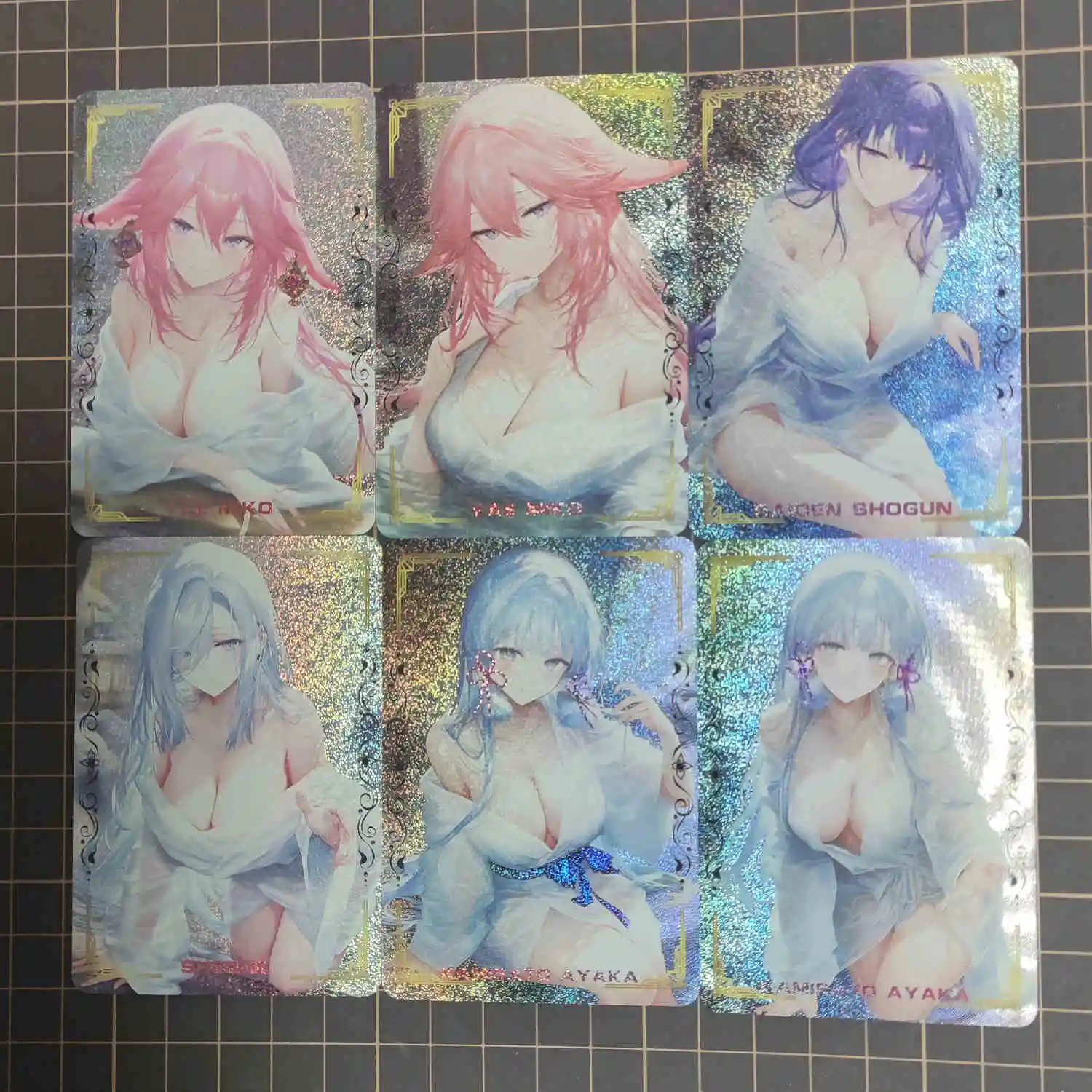 6 unids/set Diy hecho a sí mismo Genshin Impact Yae Miko Spa tarjeta de colección refracción Color Flash Kamisato Ayaka tarjetas de Anime juguetes de regalo