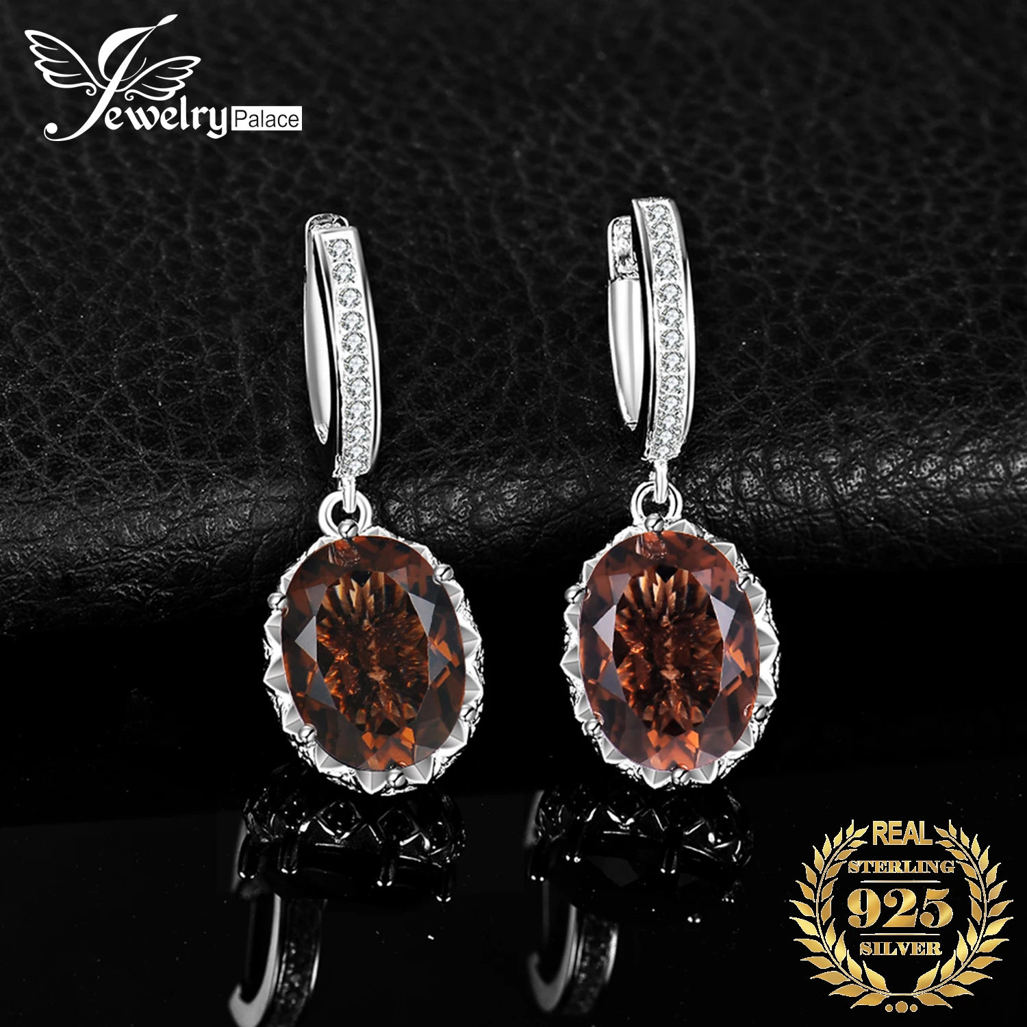 JewelryPalace Large 7ct Genuine Smoky Quartz 925 Sterling Silver Dangle Drop Earrings for Women Statement Gemstone Earings