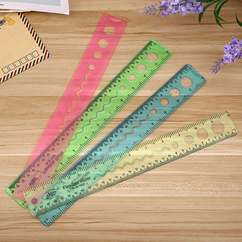 

4pcs Convenient Flexible Rulers Wear-Resistant Clear Portable Bendable Measure Tools For Students Office School
