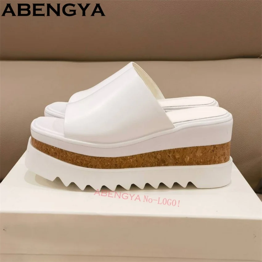 

2026 New Super Wedges Heels Slippers Women Leather Platform Slides Summer High Heels Dress Shoes Woman Sandals Slippers Woman