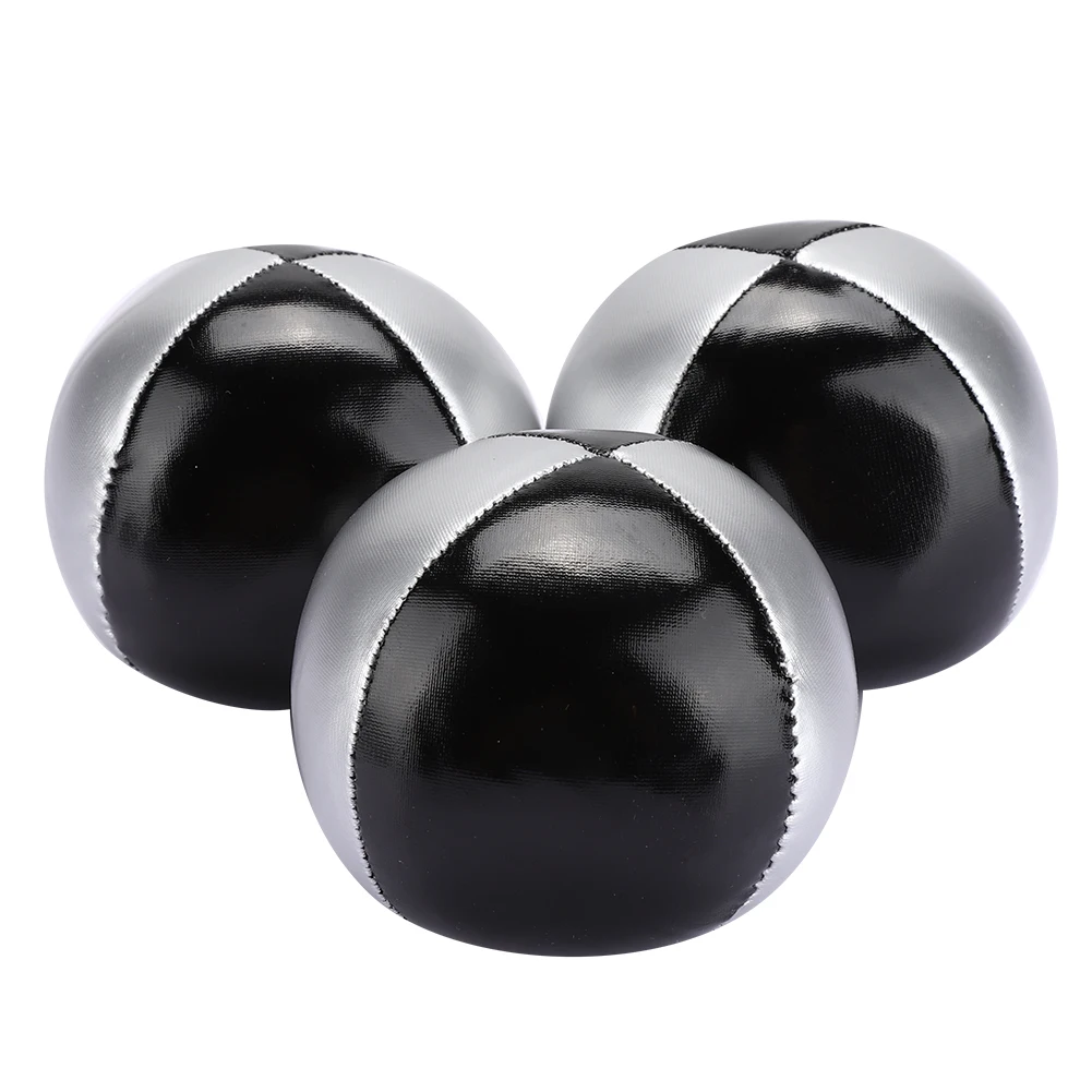 Image 5: Balle de jonglage Portable en cuir PU noir argenté, accessoires de Performance pour loisirs d'intérieur, balle de jonglage Portable