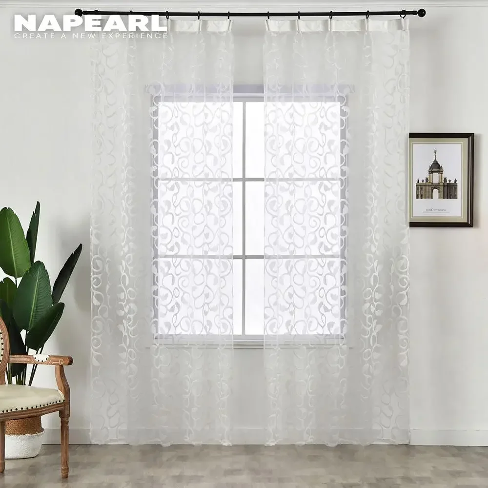 NAPEARL American Style Jacquard Floral Design Window Curtain Sheer for Bedroom Tulle Fabric Living Room Modern Ready Made