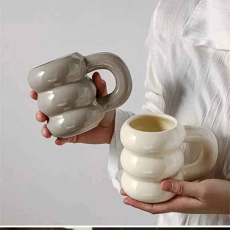 

Cute Thicken Ceramic Water Cups Coffee Milk Mug With Handle 420Ml Big Captial Ceramic Juice Cup Colored Ceramics Big Juice Mugs