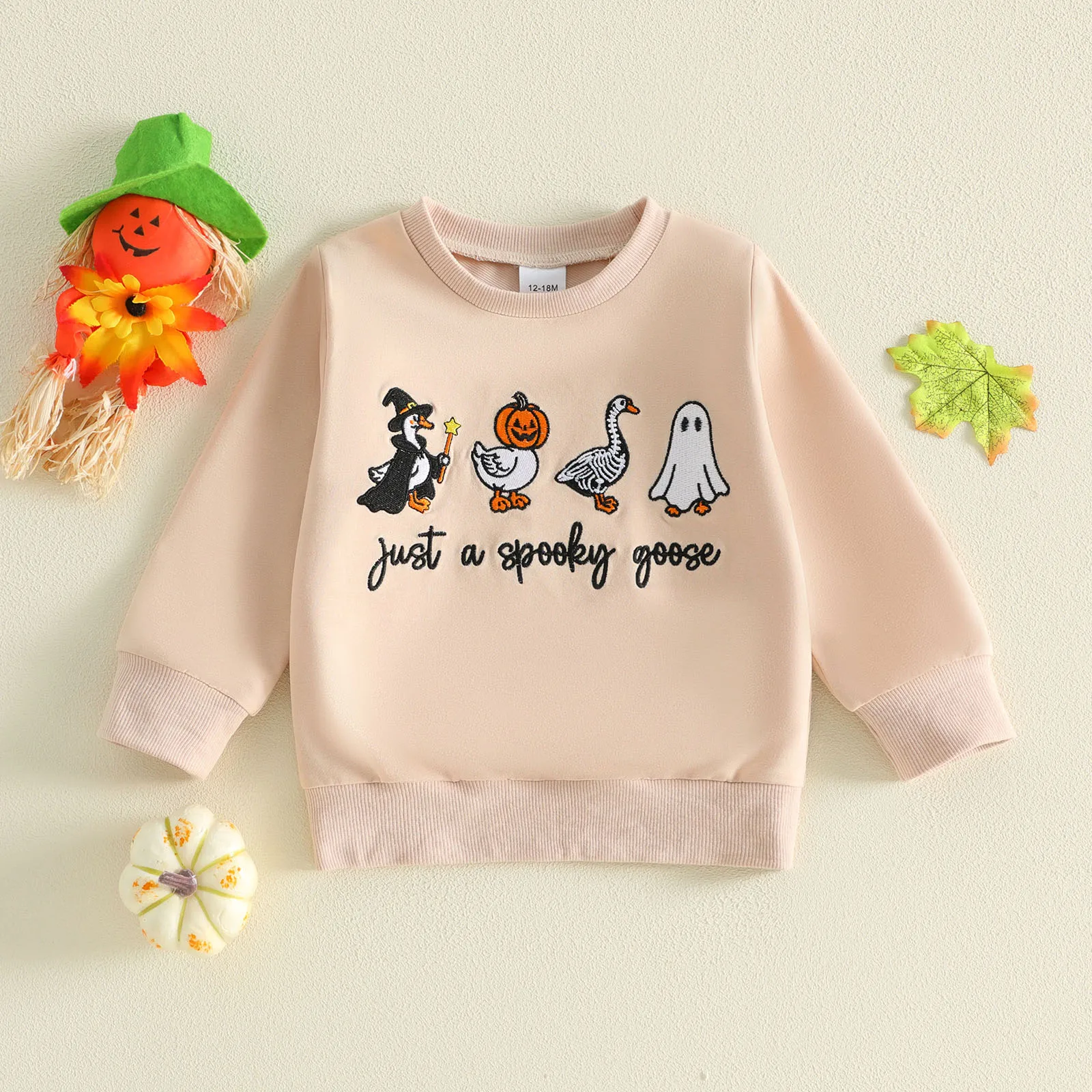 1-5YToddler Boy Halloween Sweatshirt Tops Pumpkin Ghost Embroidery Crew Neck Sweatshirts Tops Halloween Costume