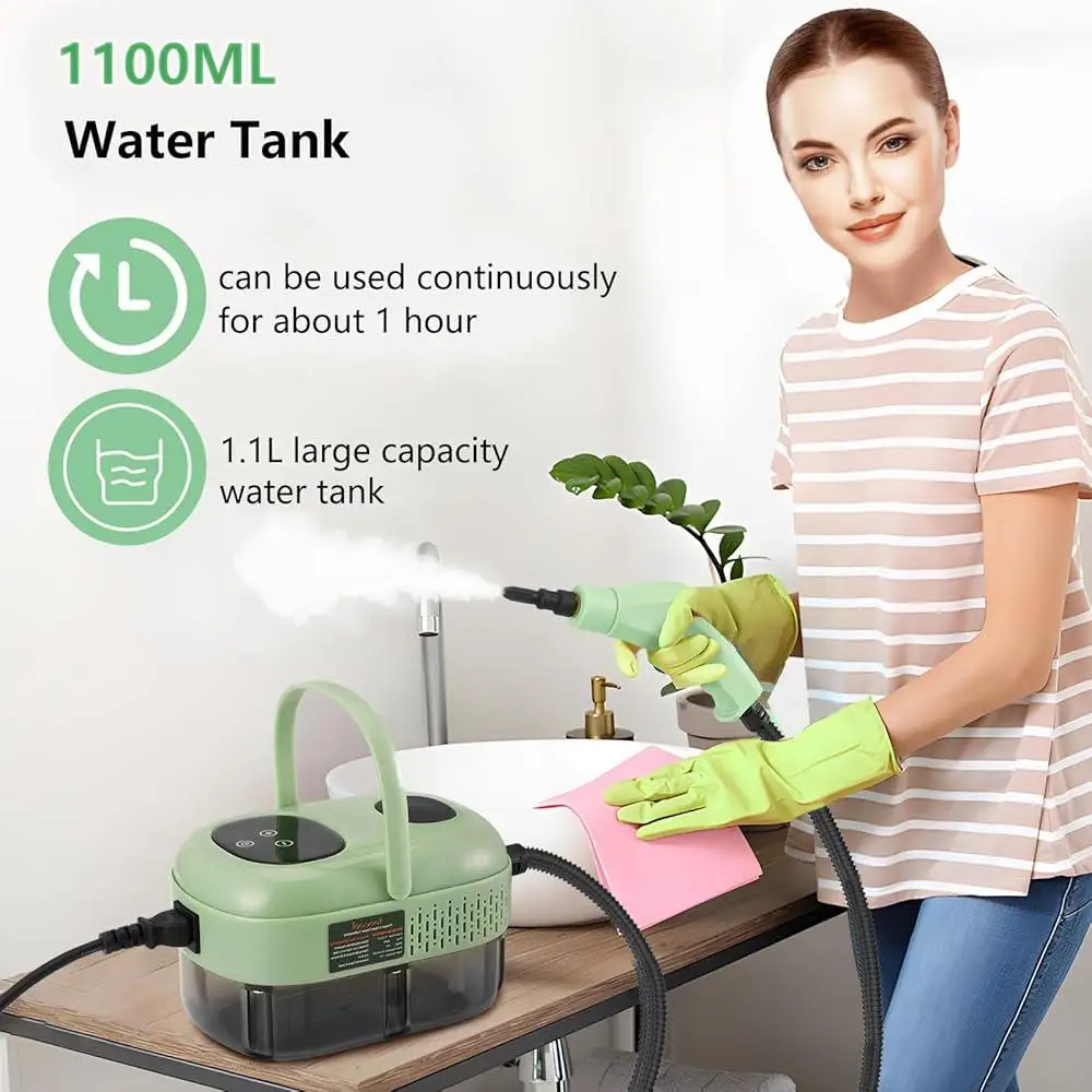 Портативный ручной пароочиститель 2500 Вт, регулируемый паровой очиститель высокого давления, 1,1 л, резервуар для воды, 15 с, быстрый нагрев, универсальная глубокая очистка