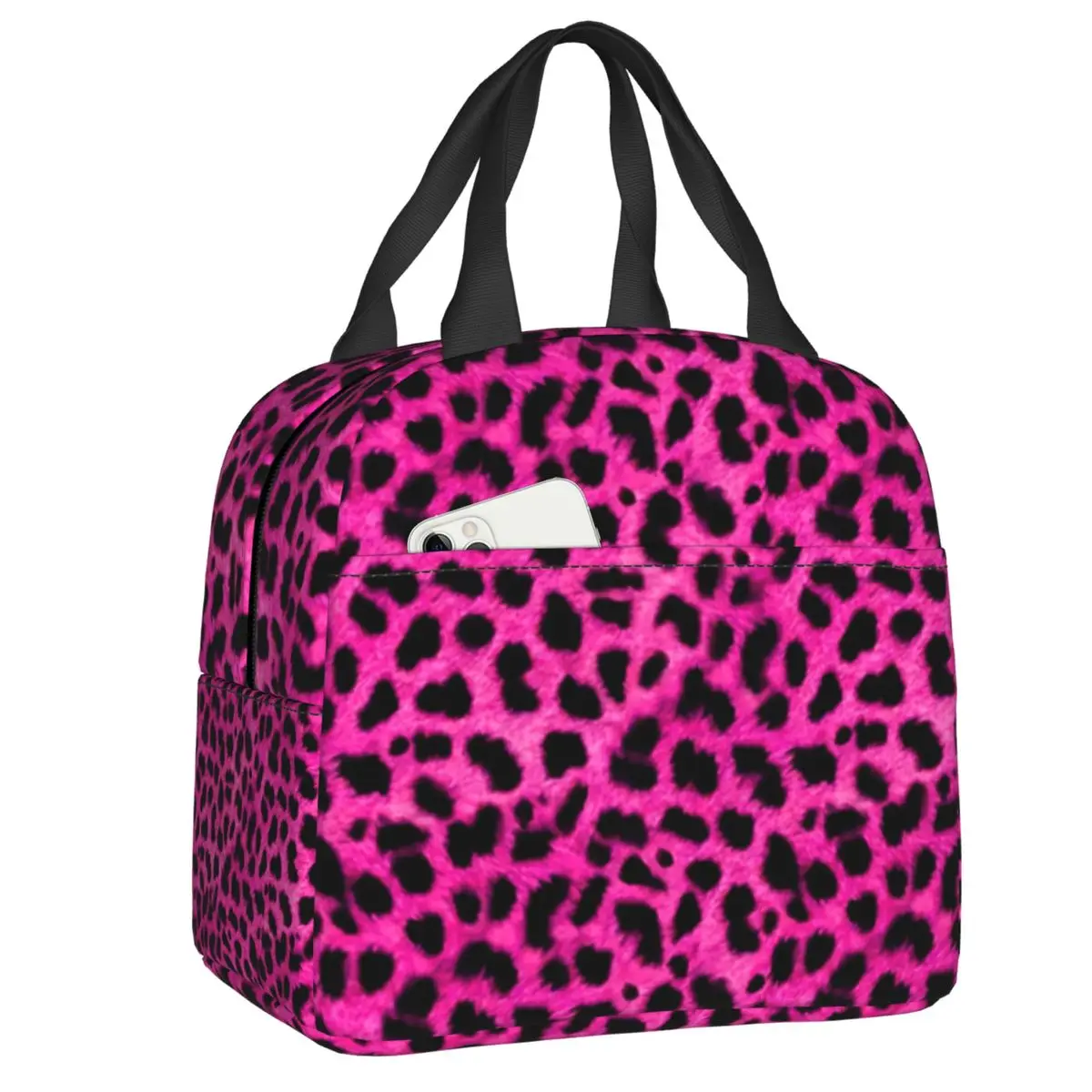 Custom Leopard Cheetah Fur Hide Print Pink Pattern Lunch Bag Men Women Warm Cooler Insulated Lunch Boxes Kids School Children